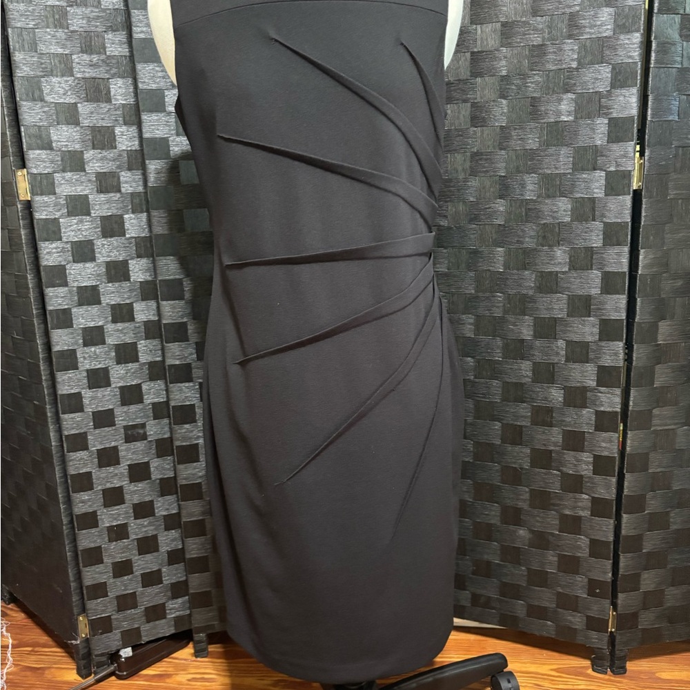 Calvin Klein Black Asymmetrical Pleated Sheath Dress